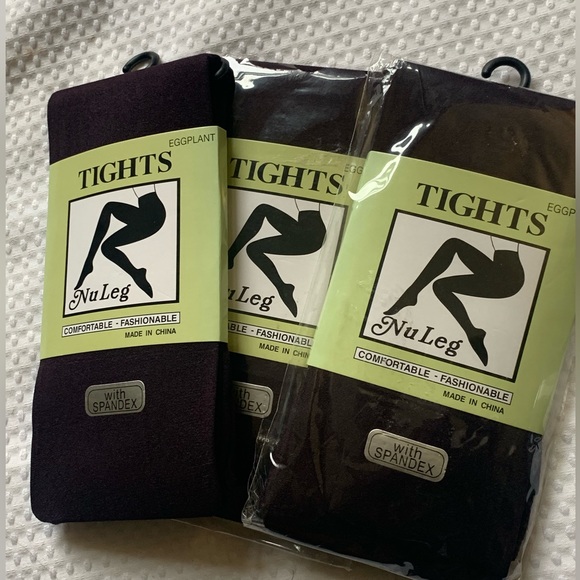 NuLeg Opaque Tights with Spandex. Color: Eggplant (3 pair) - Picture 1 of 4